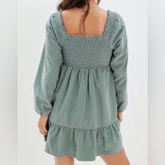 AE Long-Sleeve Smocked Corduroy Mini Dress - Picture 2 of 4